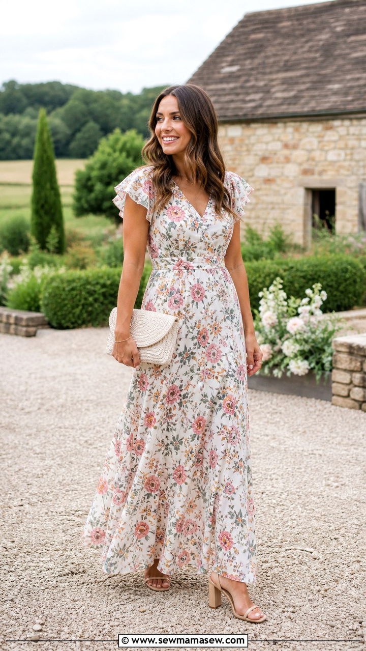 Champagne Embroidered Mesh Gown With Minimal Accessories - 40 Spring wedding guest outfits