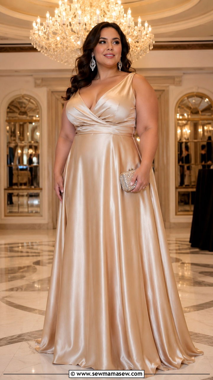 Champagne Satin Gown Plus Size Look - 25 Plus size outfit ideas old money