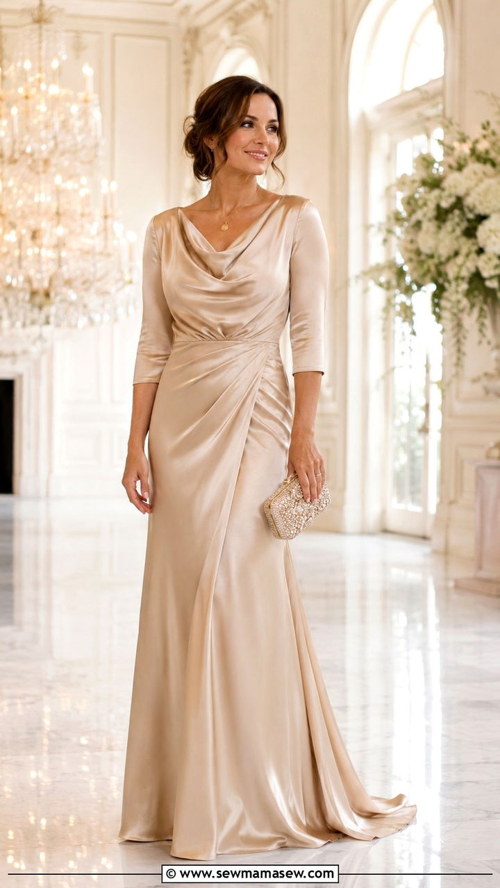 Champagne Satin Gown for Sister of the Bride - 20 Modest outfit ideas for sister of the bride
