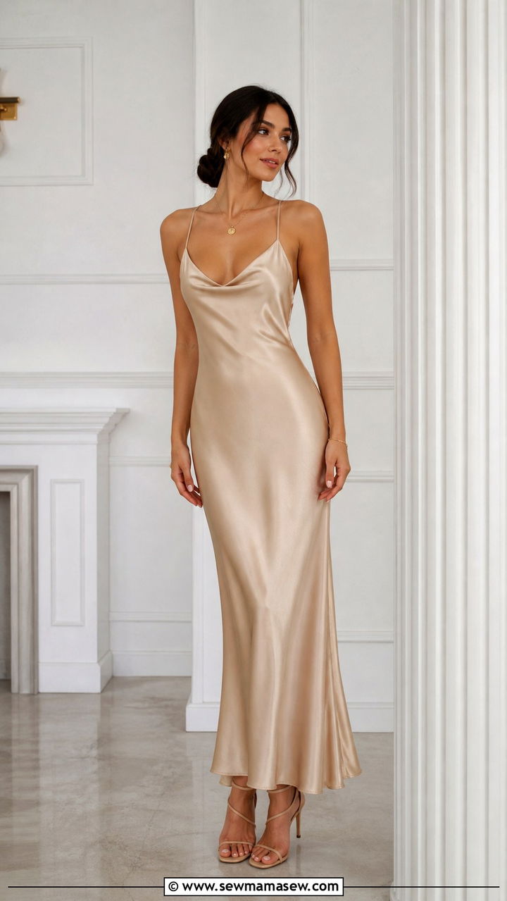 Champagne Satin Slip Dress With Minimalist Gold Jewelry - 40 Prom dress ideas