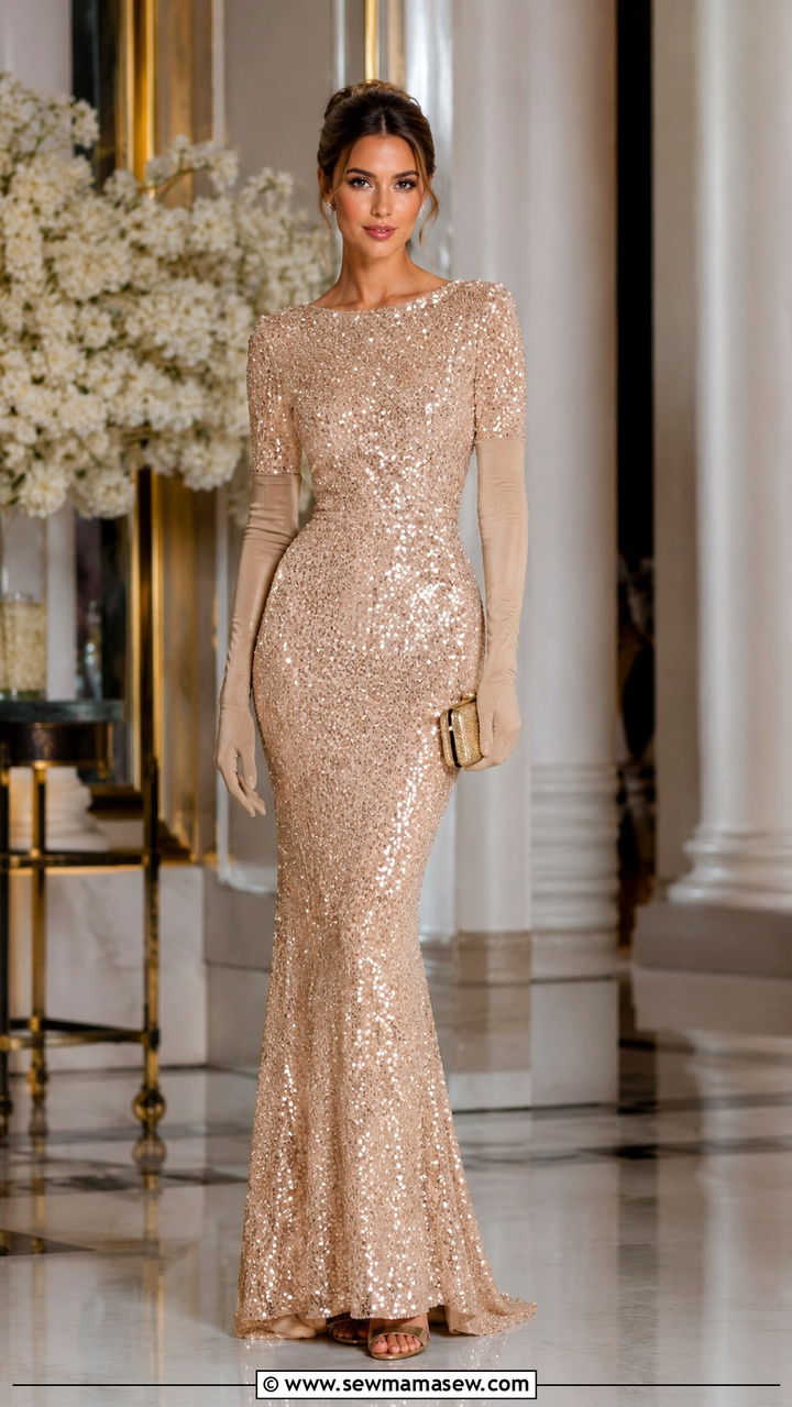 Champagne Sequin Ball Gown White Tie - 25 White tie event outfit ideas