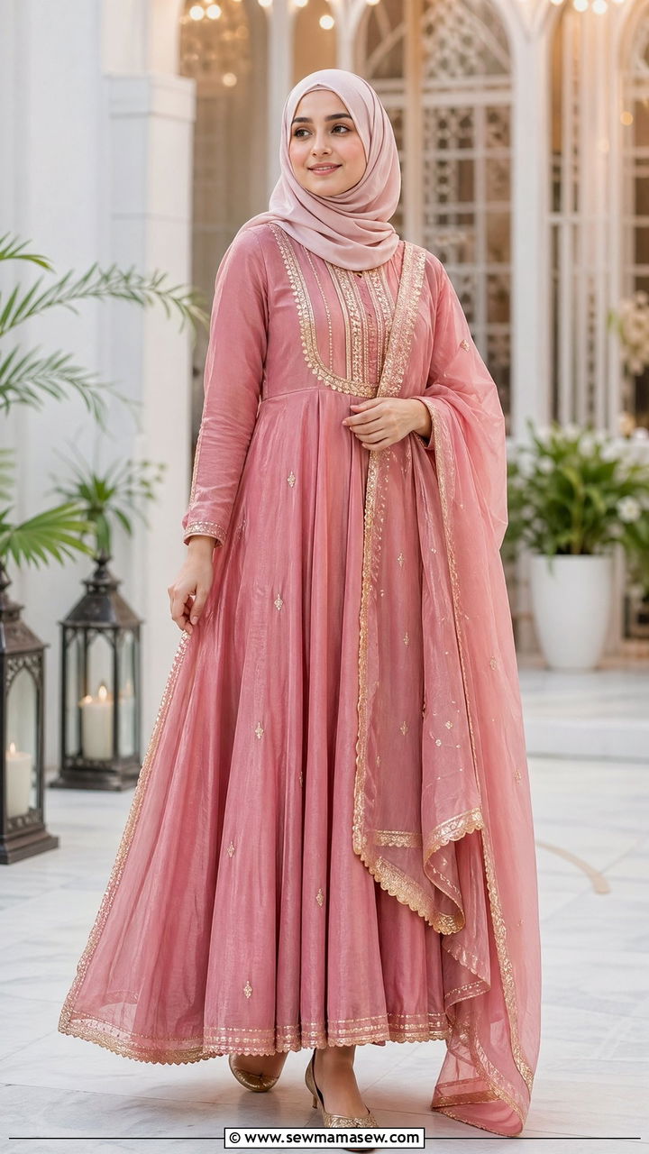 Chanderi Anarkali with gota work - 35 Eid outfit ideas modest