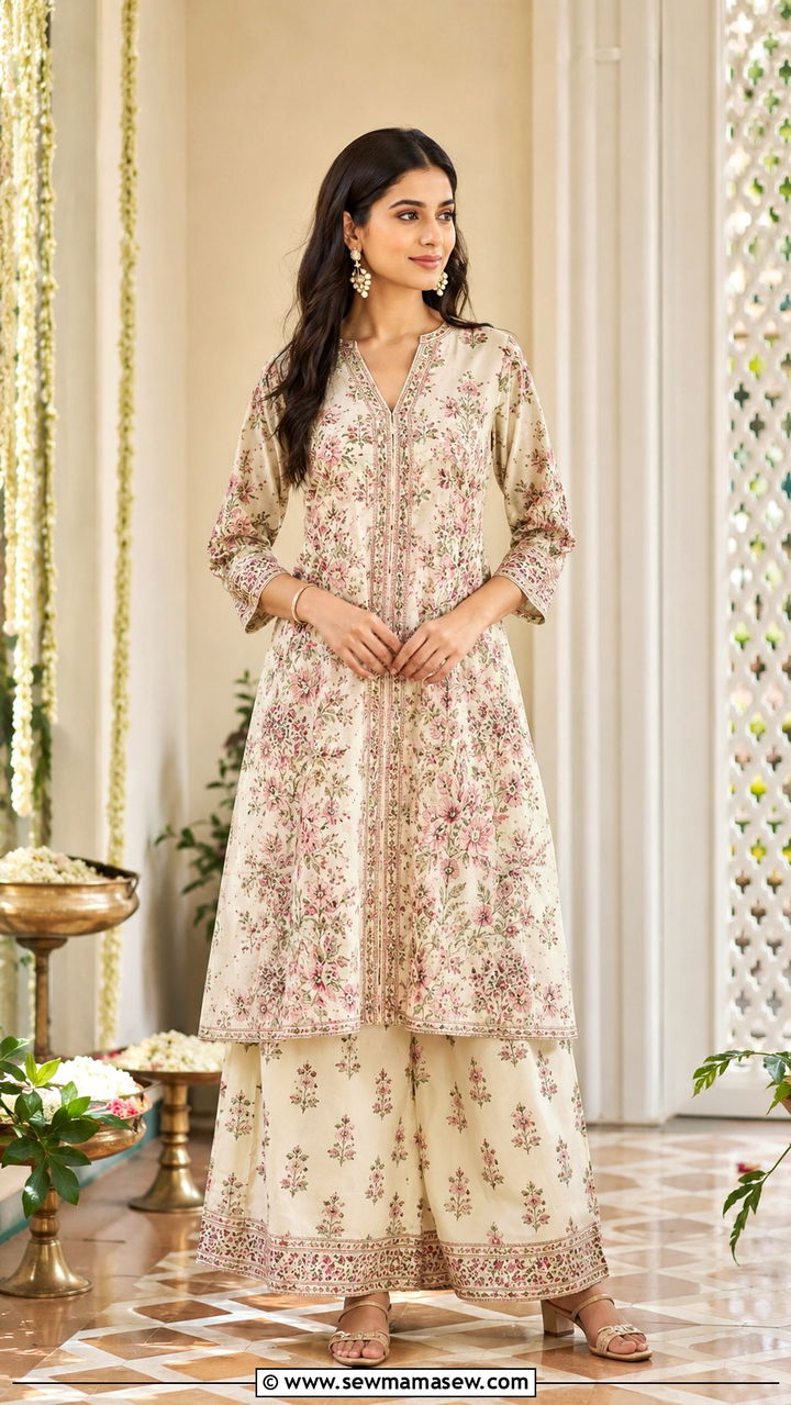 Chanderi Printed Palazzo Matching Set - 30 Palazzo pants matching set outfit ideas