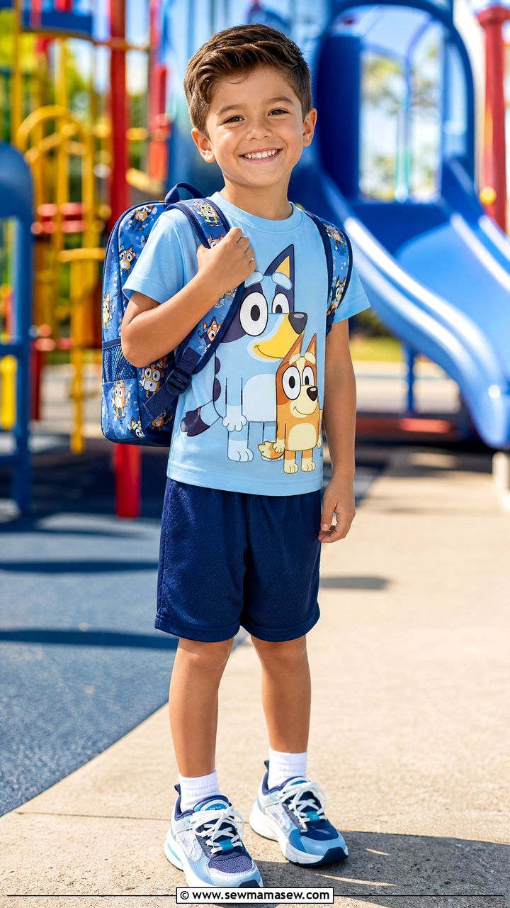 Character Graphic Tee with Athletic Shorts - 25 First day of kindergarten outfit ideas