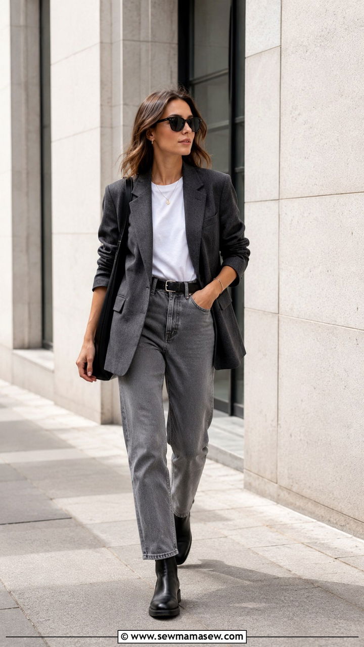 Charcoal Blazer With Grey Jeans And Chelsea Boots - 30 Tailored blazer outfit ideas with jeans