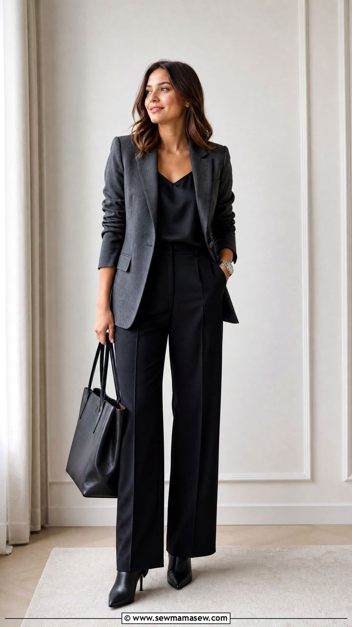 Charcoal Blazer With Wide Leg Black Trousers - 35 Modern business casual outfits