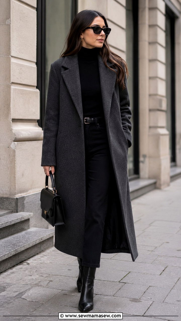 Charcoal Coat with All Black Outfit - 30 Charcoal outfit ideas