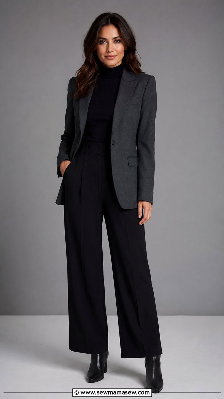 Charcoal Gray Blazer with Black Turtleneck - 25 Professional headshot outfit ideas
