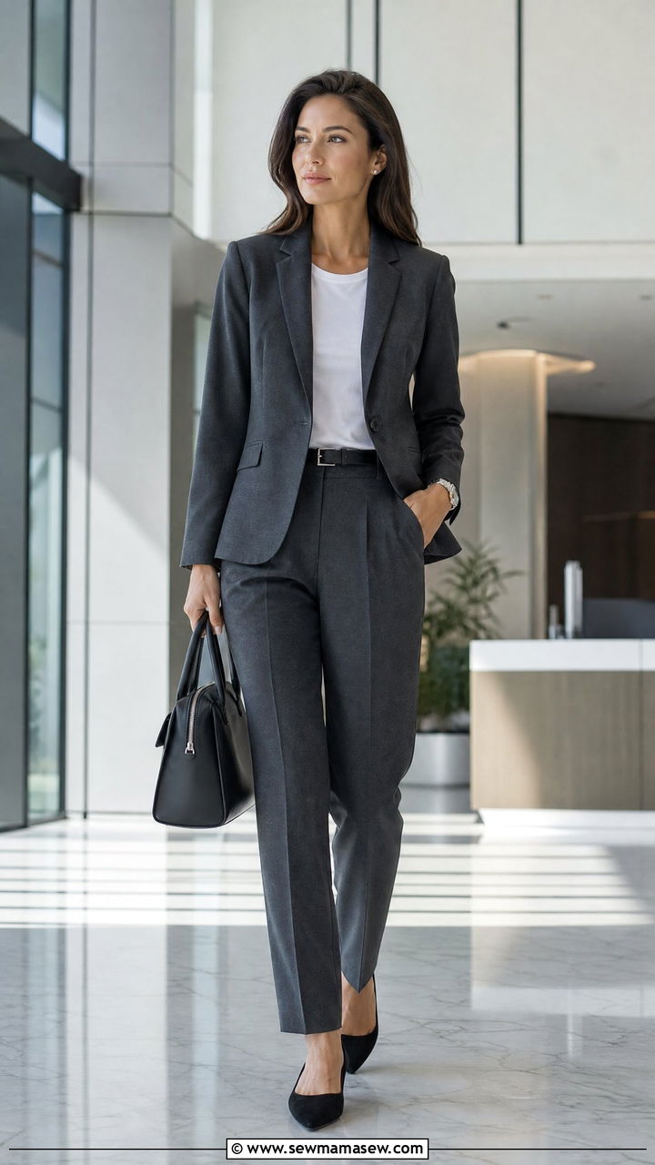 Charcoal Gray Pantsuit - 35 Minimalist outfit ideas for work