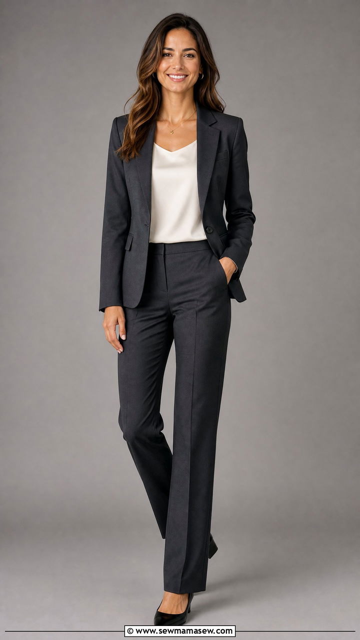Charcoal Gray Suit Jacket with Ivory Shell - 30 Professional headshot outfit ideas for women