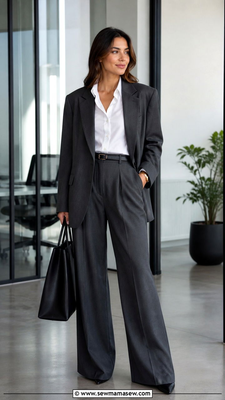 Charcoal Gray Work Baggy Suit With Pointed Heels - 20 Baggy suit outfit ideas 2026