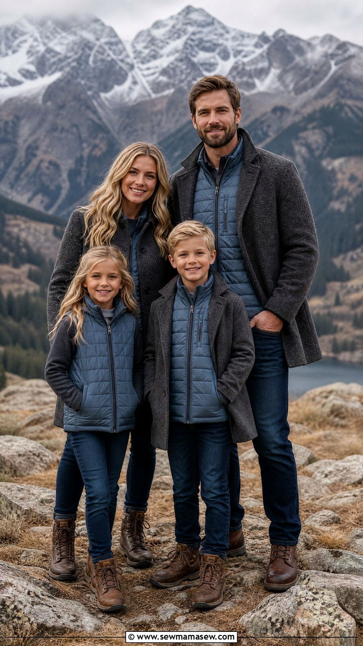 Charcoal Gray and Dusty Blue for Moody Mountain Backdrops - 30 Family photoshoot outfit ideas