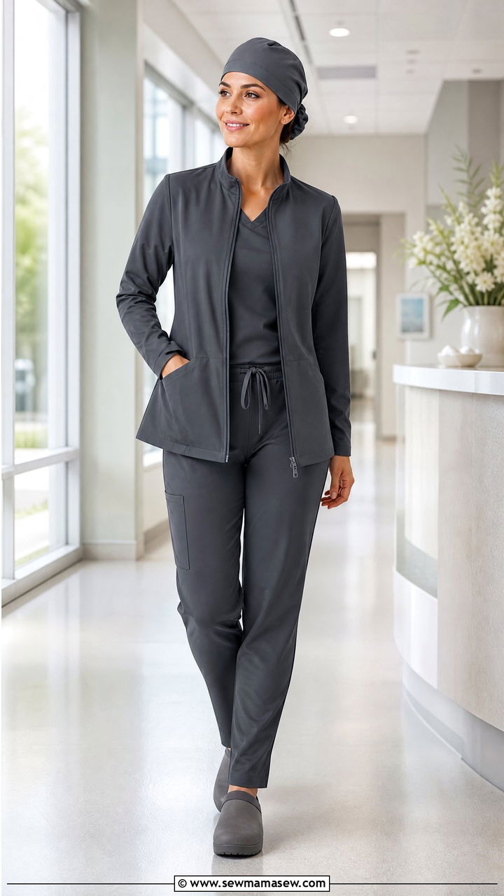 Charcoal Grey Matching Scrub Set With Scrub Cap - 30 ER nurse outfit ideas