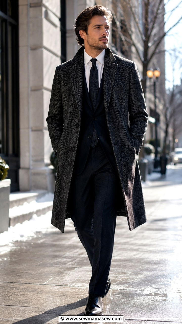 Charcoal Herringbone Overcoat - 20 Quiet luxury outfit ideas Succession Kendall