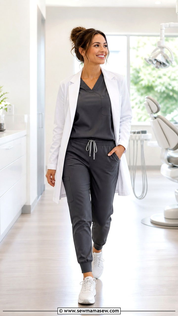 Charcoal Jogger Scrubs With Running Shoes - 40 Dentist outfit ideas