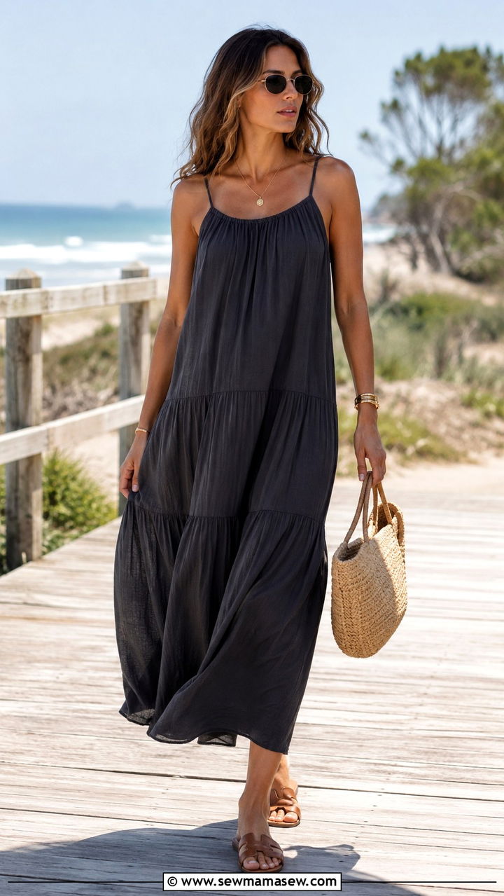 Charcoal Maxi Dress and Sandals Outfit - 30 Charcoal outfit ideas