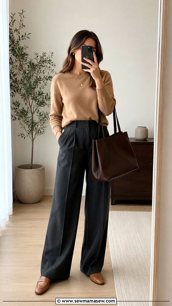 Charcoal Pants and Camel Sweater Outfit - 30 Charcoal outfit ideas