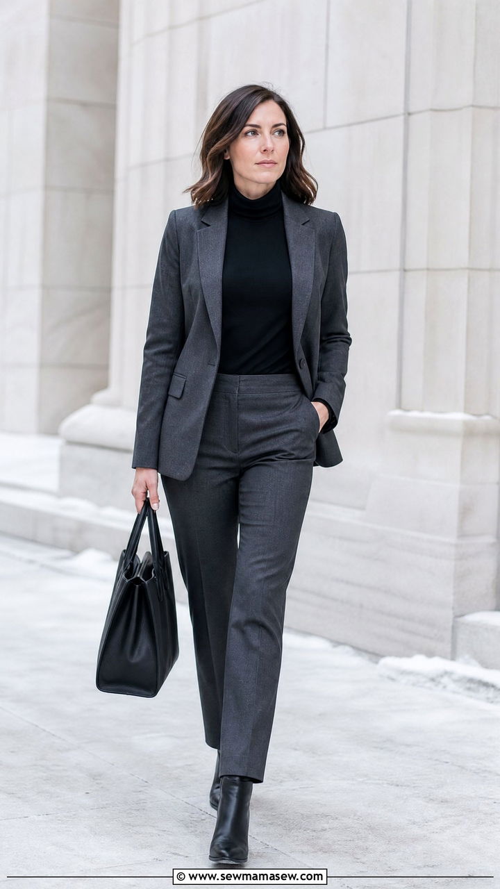 Charcoal Pantsuit with Turtleneck - 25 Federal court outfit ideas for women
