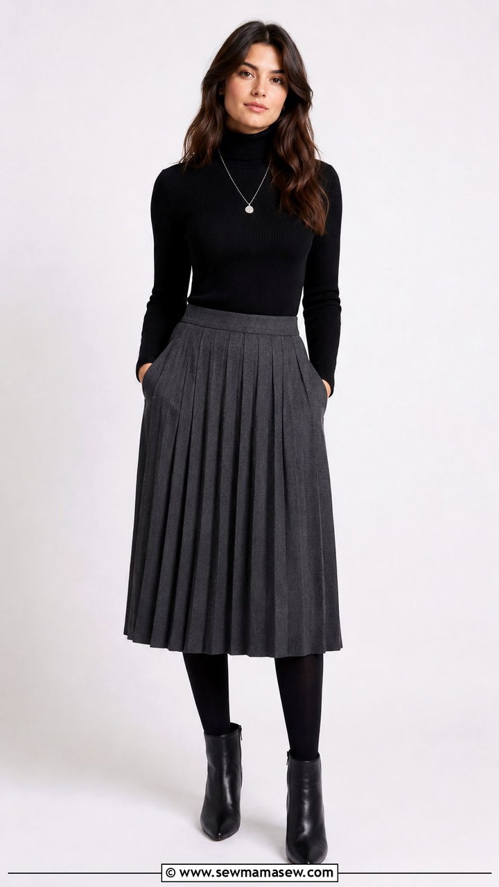 Charcoal Skirt and Black Turtleneck Outfit - 30 Charcoal outfit ideas