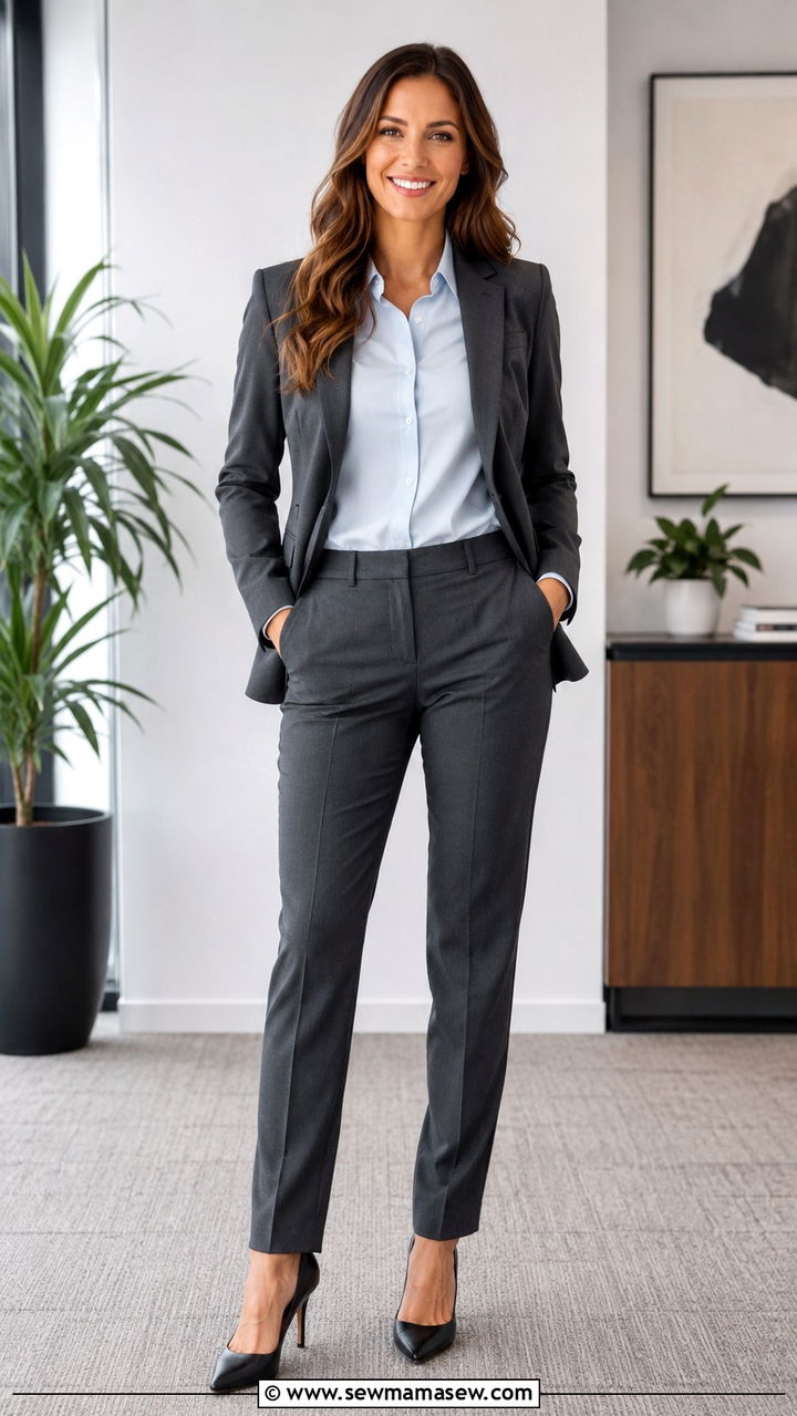 Charcoal Suit with Light Blue Dress Shirt - 30 LinkedIn photo outfit ideas