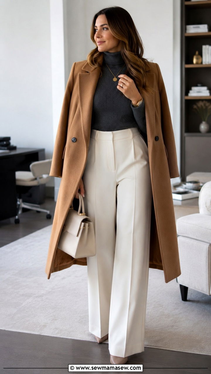 Charcoal Turtleneck with Wide Leg Trousers - 30 Office outfits with trousers