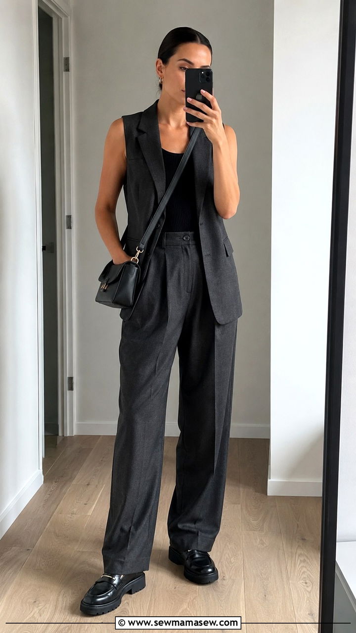 Charcoal Vest Suit With Chunky Loafers - 20 Baggy suit outfit ideas 2026