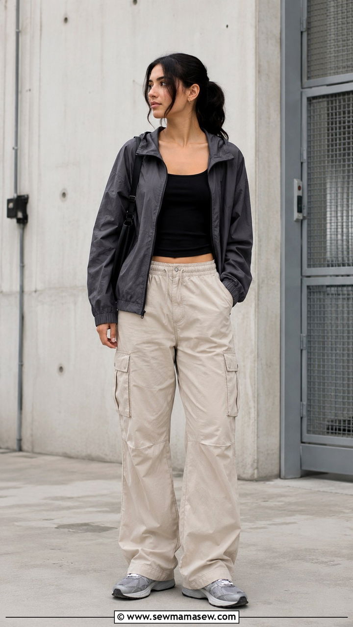 Charcoal Windbreaker With Cargo Pants Outfit - 25 windbreaker outfits aesthetic