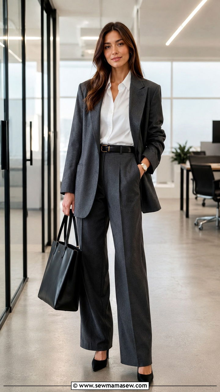 Charcoal gray baggy suit with crisp white button down - 20 cute glamoratti outfits
