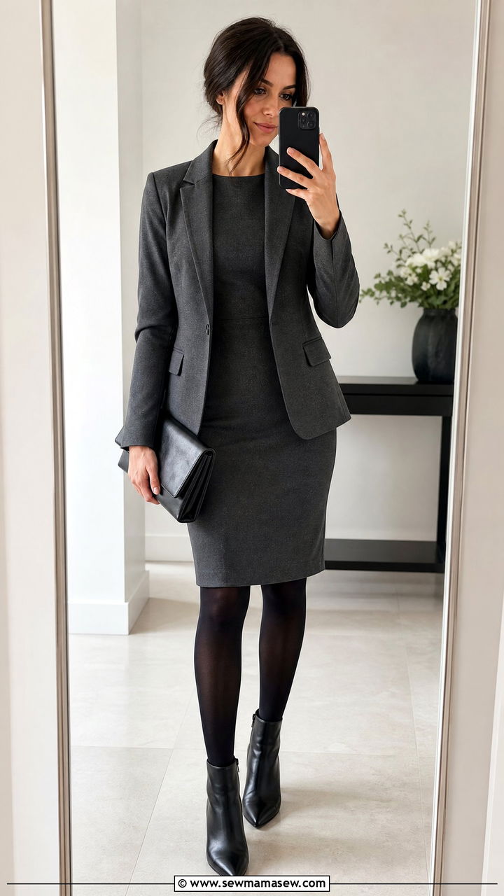 Charcoal gray sheath dress - 35 Funeral outfit ideas for women