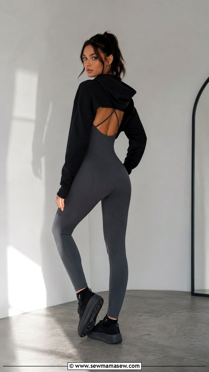 Charcoal grey sculpting one piece - 25 Pilates girl outfit ideas