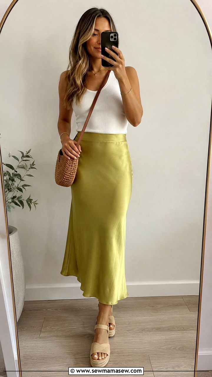 Chartreuse Skirt And White Tank Outfit - 20 Spring 2026 color trends