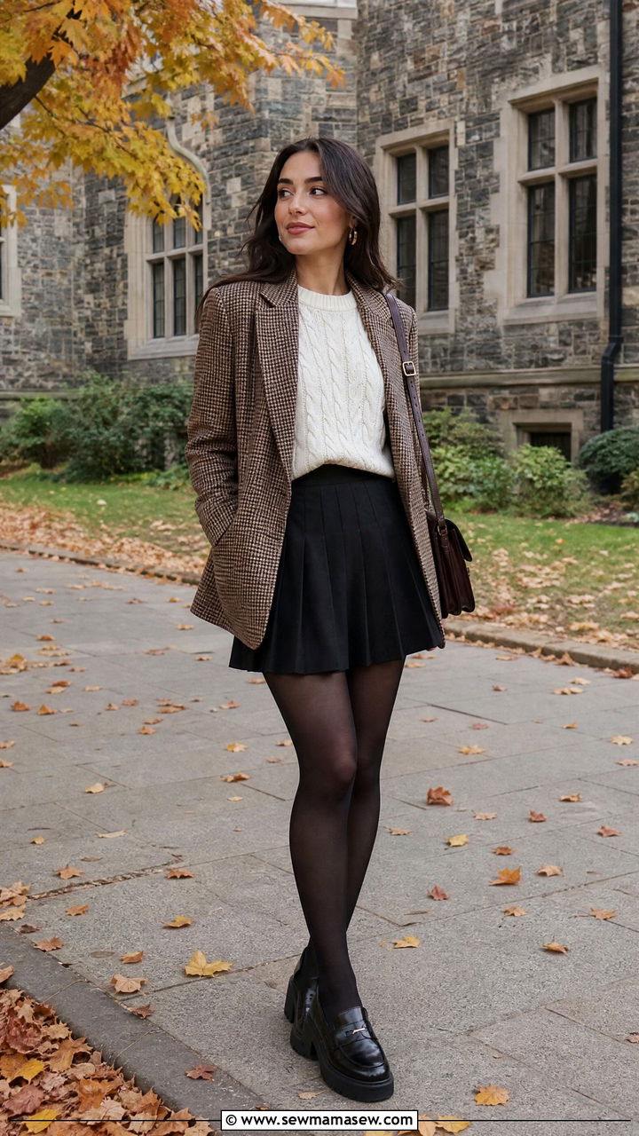 Checked blazer and cable knit sweater - 25 classy dark academia outfits
