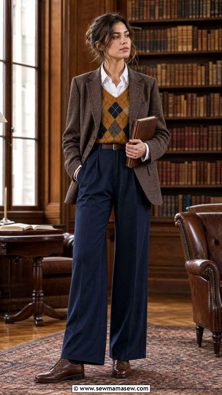Checkered blazer and argyle vest - 25 dark academia outfits inspo