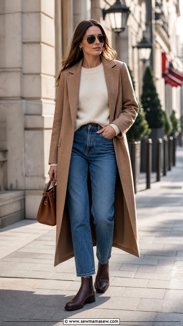 Chelsea Boots With A Long Wool Coat And Straight Leg Jeans - 25 How to style chelsea boots