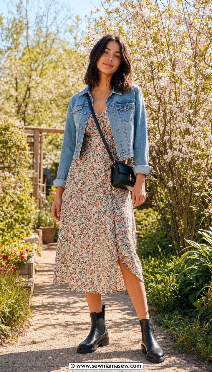 Chelsea Boots With Floral Midi Dress - 25 Spring outfits with chelsea boots
