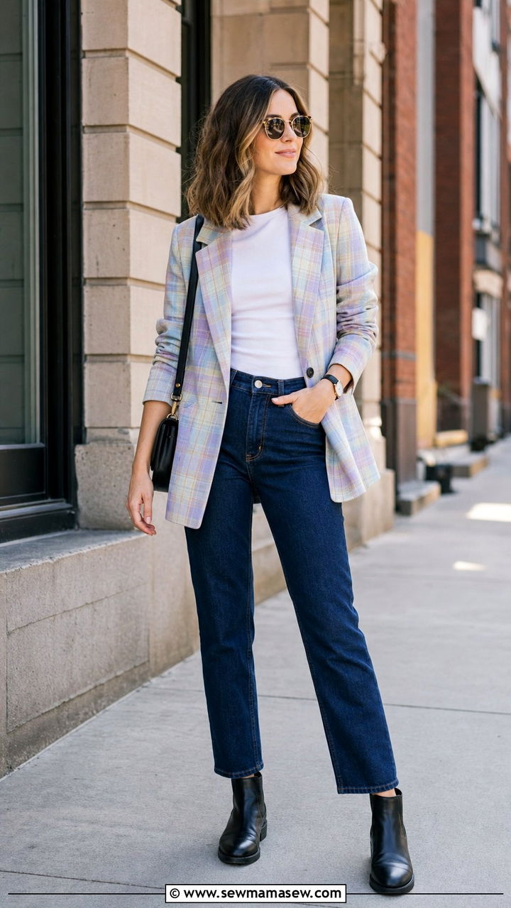 Chelsea Boots With Plaid Blazer And Dark Jeans - 25 Spring outfits with chelsea boots