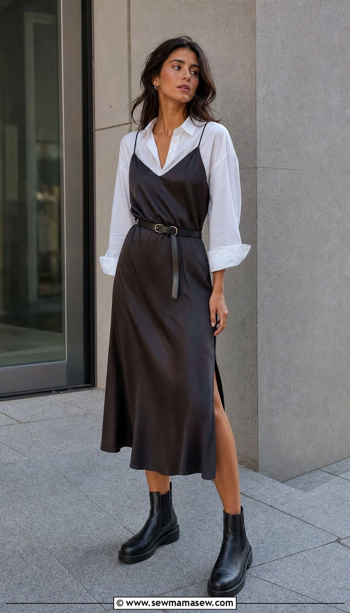 Chelsea Boots With Slip Dress And Oversized Shirt - 25 Spring outfits with chelsea boots
