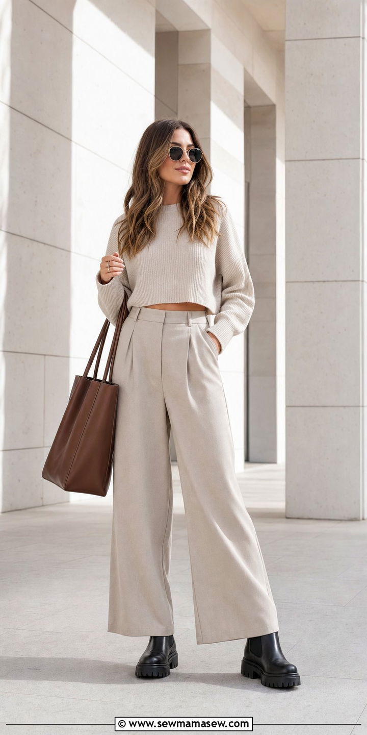 Chelsea Boots With WideLeg Trousers And Cropped Knit - 25 Spring outfits with chelsea boots