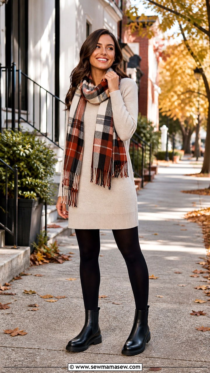 Chelsea Boots with a Sweater Dress - 40 ankle boots outfit ideas