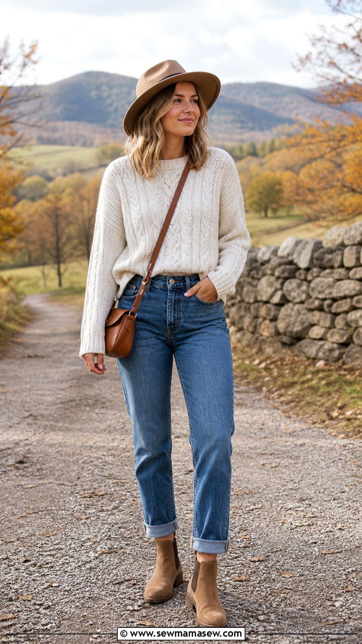 Chelsea boots with a cable knit sweater and jeans - 40 Chelsea boots outfit ideas