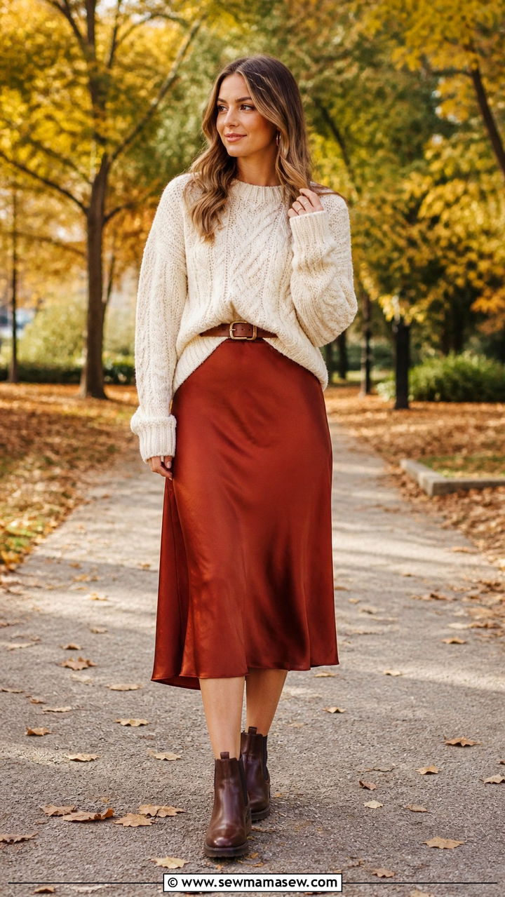 Chelsea boots with a chunky knit and midi skirt - 40 Chelsea boots outfit ideas