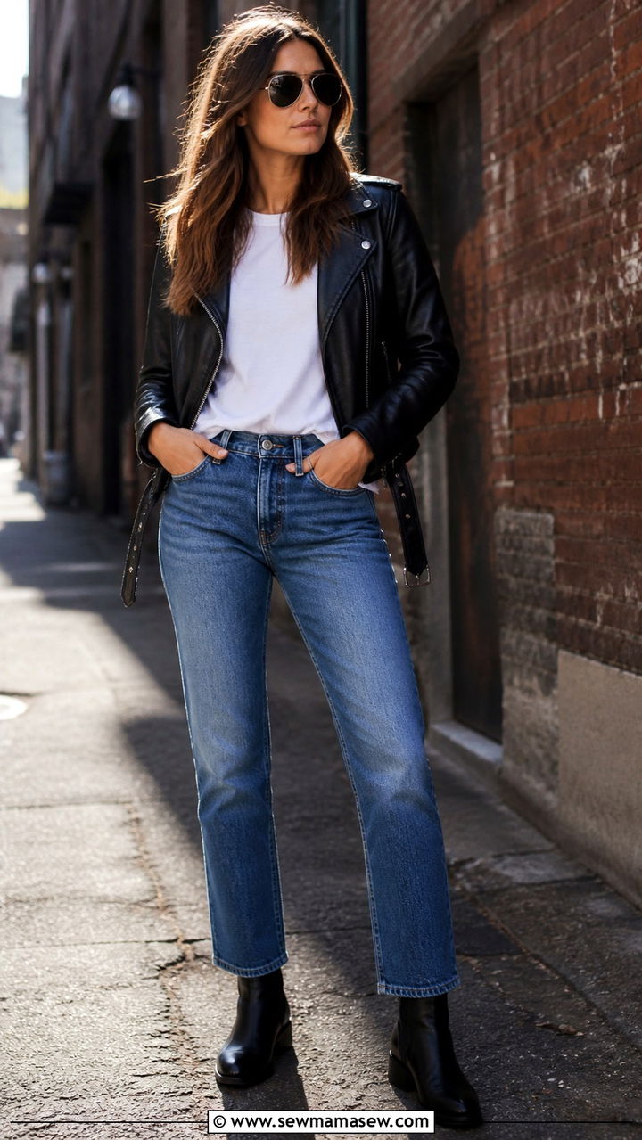 Chelsea boots with a leather jacket and jeans - 40 Chelsea boots outfit ideas