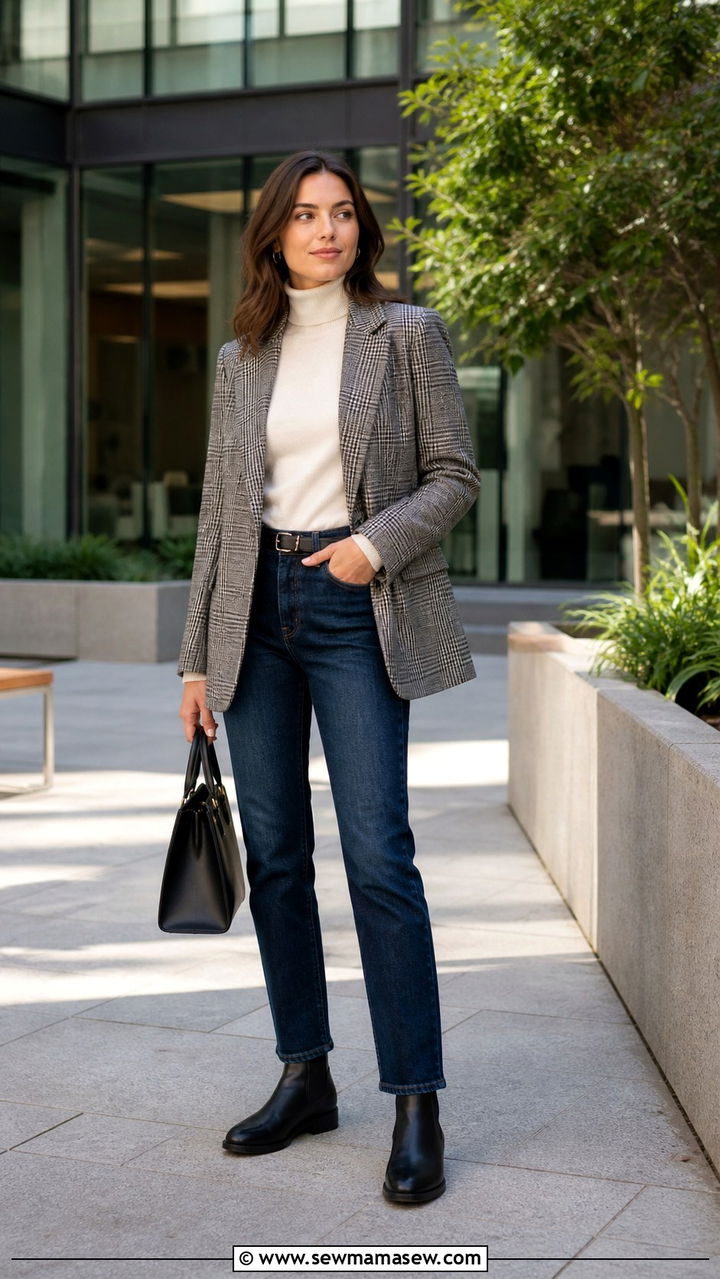 Chelsea boots with a plaid blazer and jeans - 40 Chelsea boots outfit ideas