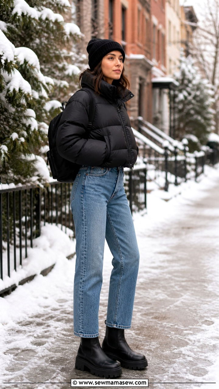 Chelsea boots with a puffer jacket - 40 Chelsea boots outfit ideas