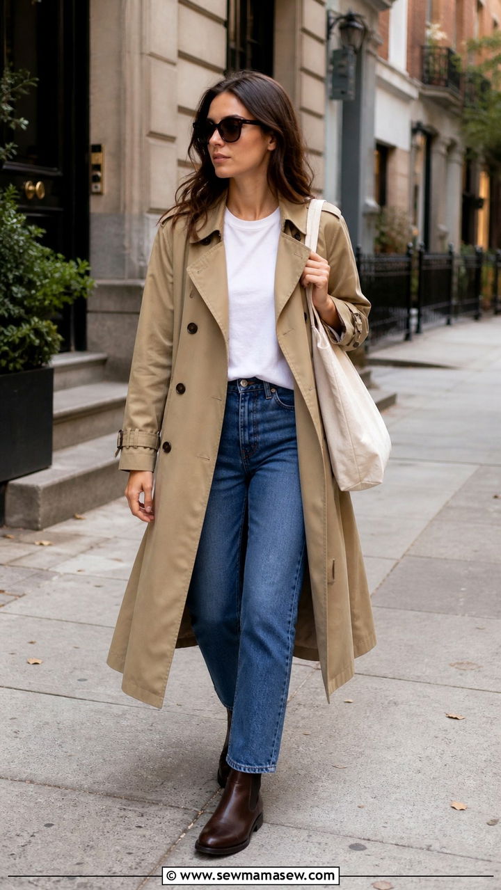 Chelsea boots with a trench coat - 40 Chelsea boots outfit ideas