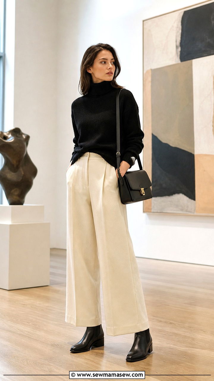 Chelsea boots with a turtleneck and wide leg trousers - 40 Chelsea boots outfit ideas