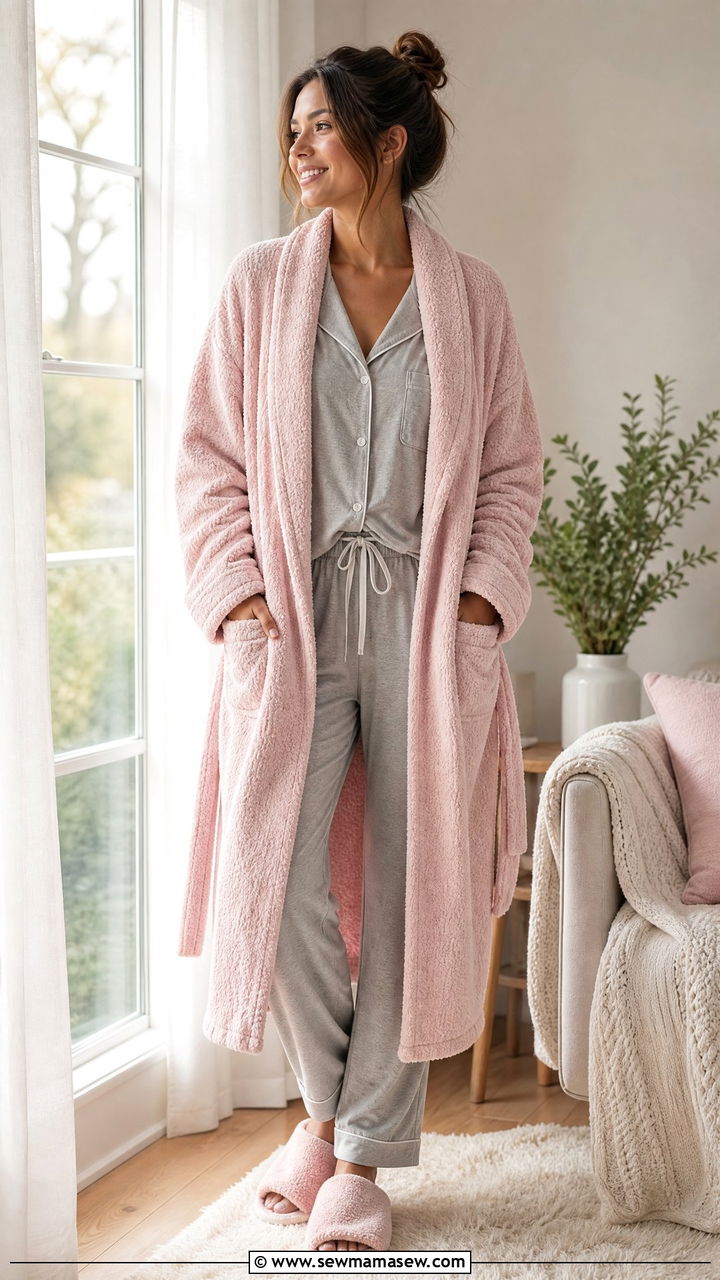 Chenille robe and matching pajama set - 30 Cozy at home outfit ideas