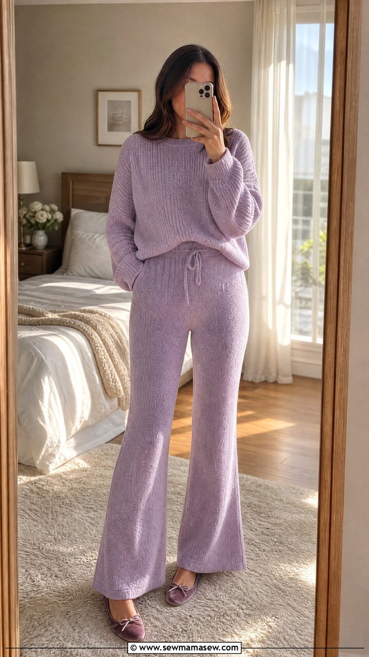 Chenille sweater and flared lounge pants - 30 Cozy loungewear outfit ideas