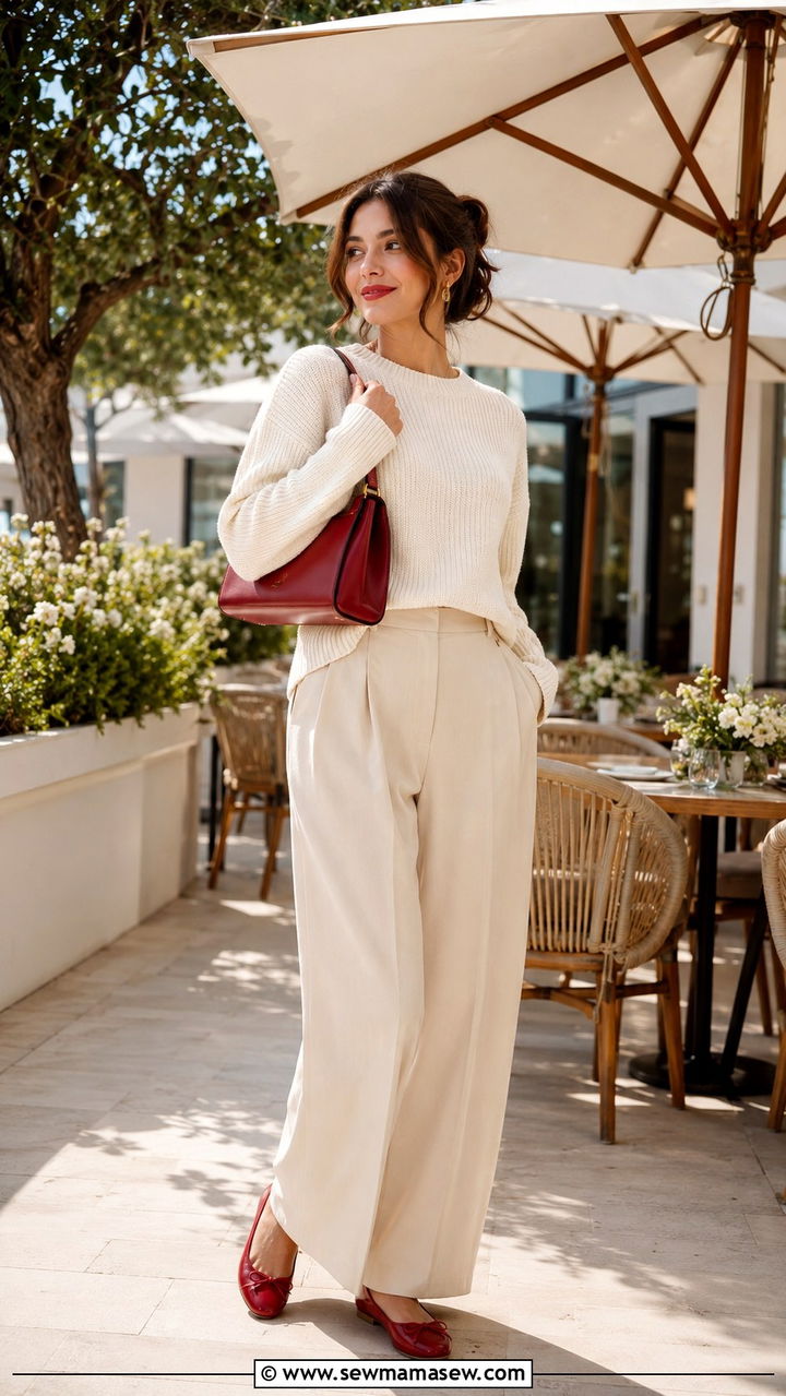 Cherry Red Bag With Monochrome Neutral Outfit - 30 Cherry red outfit ideas