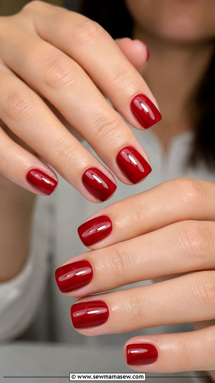 Cherry Red Glossy Gel Nails - 50 gel polish